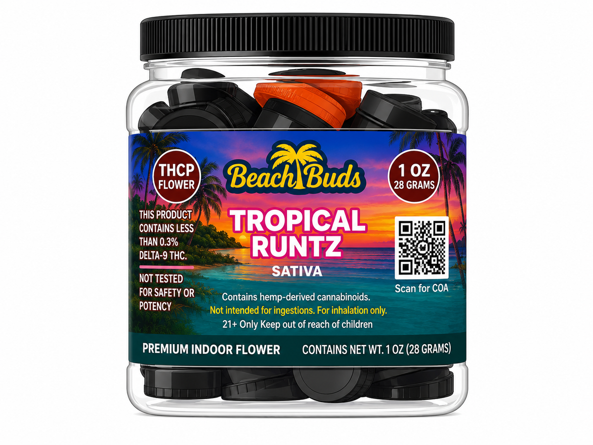 Tropical Runtz THCP Flower 1oz packaged product